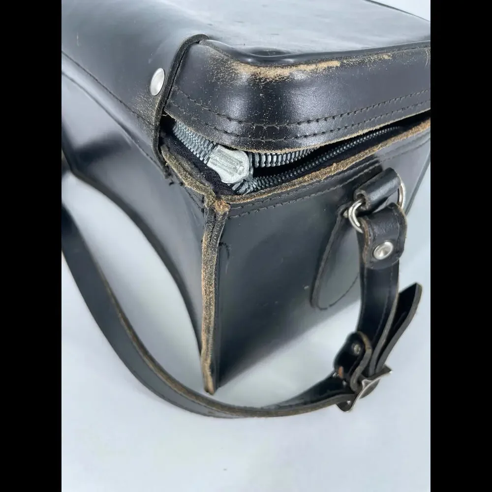 Vintage Plainsman 2 Black Hard Camera Tote Bag Case USA Cowhide
